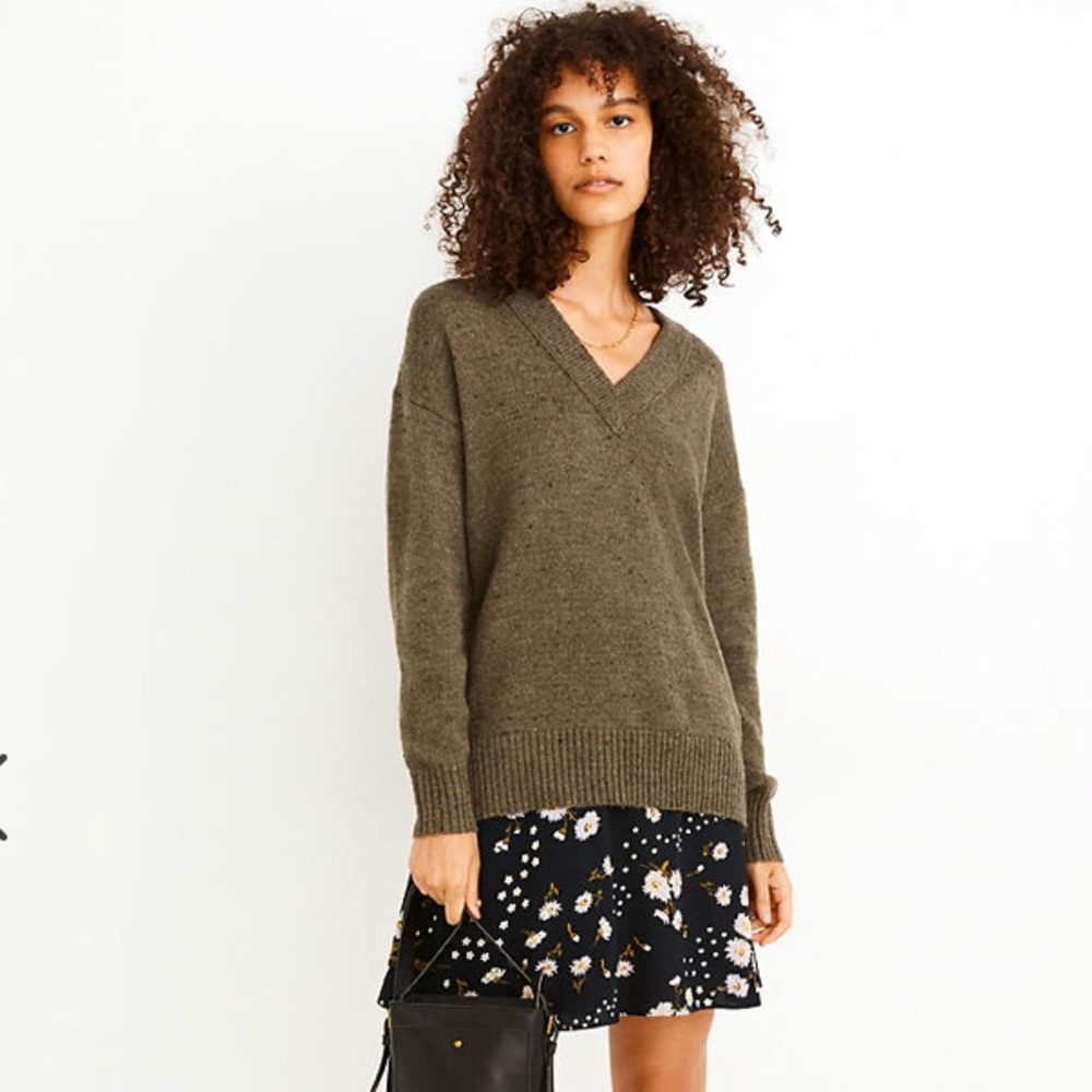 Madewell Nwot Olive Green V-Neck Donegal Bartlett Pullover Sweater XS